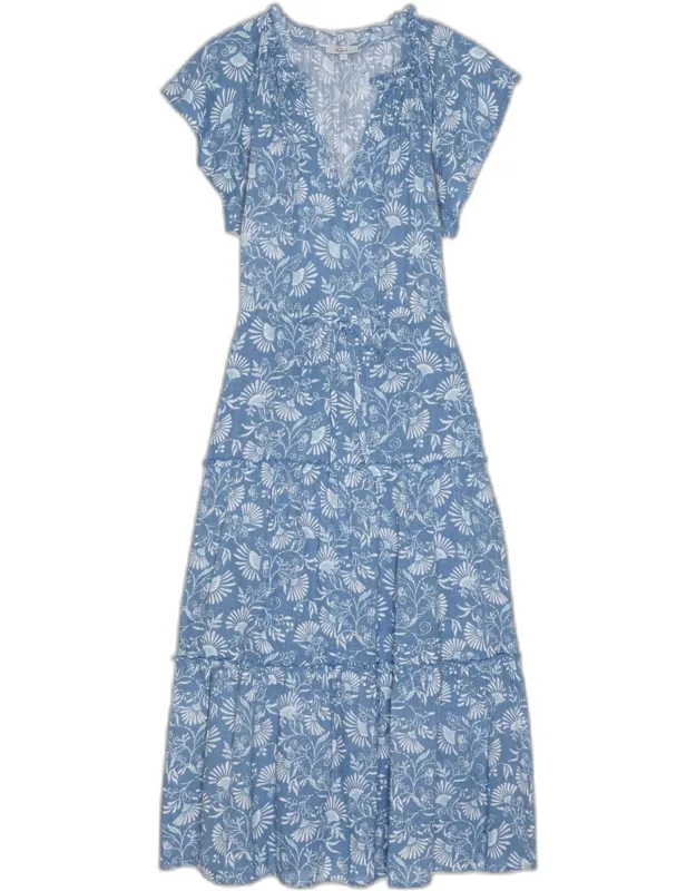 V-neck Linen Midi Dress