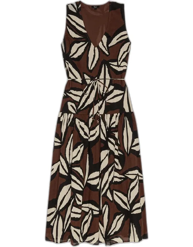Printed V-neck Midi Dress