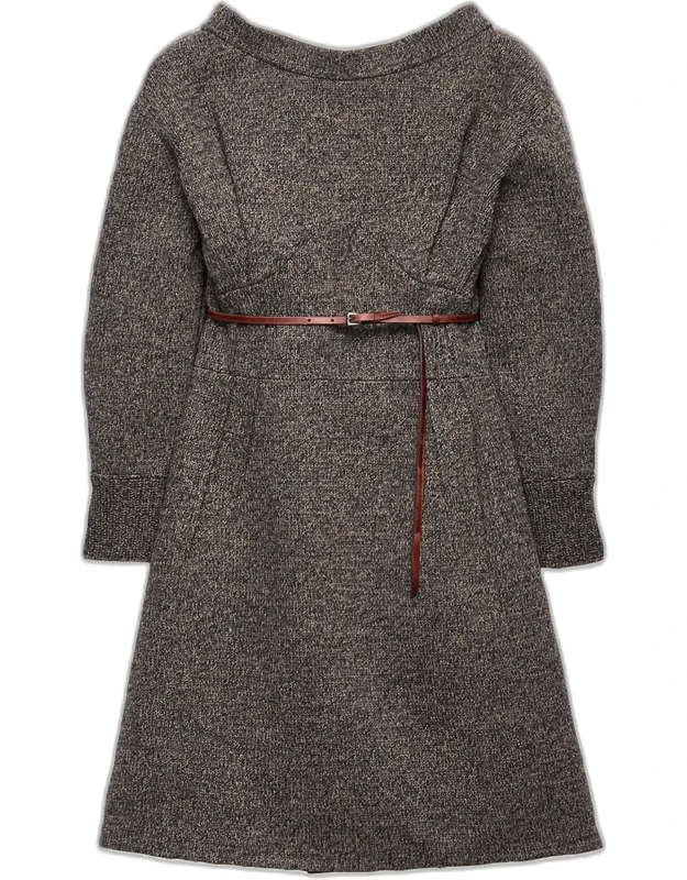 Seamed High-neck Wool Sweater Dress
