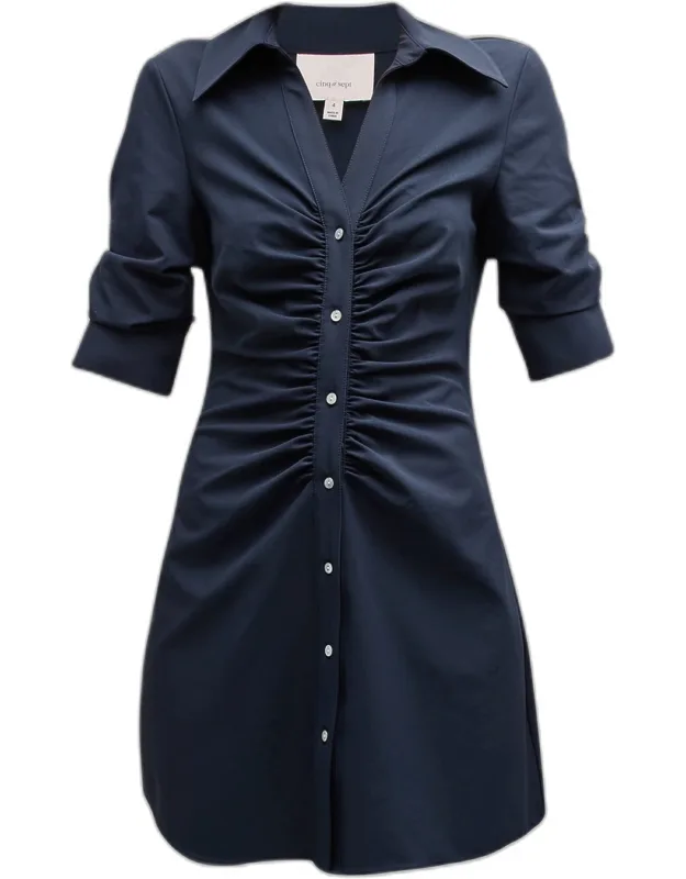 Ruched Button-front Mini Dress
