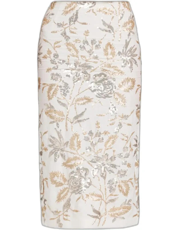 Floral Sequined Midi Pencil Skirt
