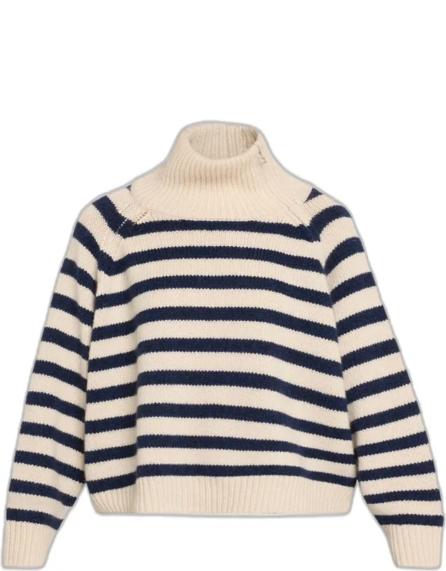 Striped Zip Turtleneck Cashmere Sweater