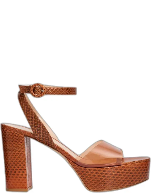 Plexi Snake-embossed Leather Platform Sandals