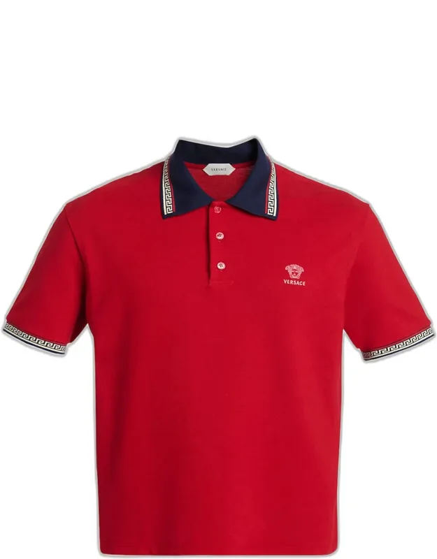 Greca-trim Cotton Pique Medusa Polo Shirt