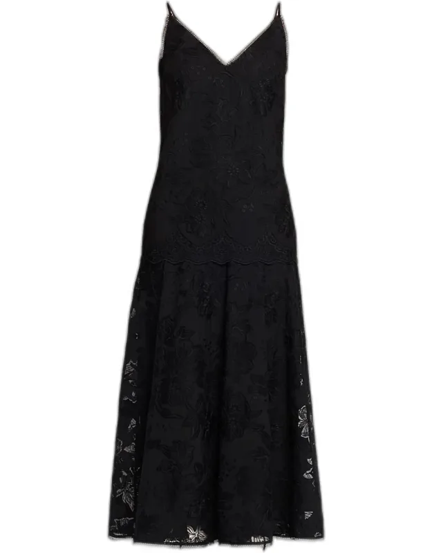 Embroidered Lace-trim Maxi Dress
