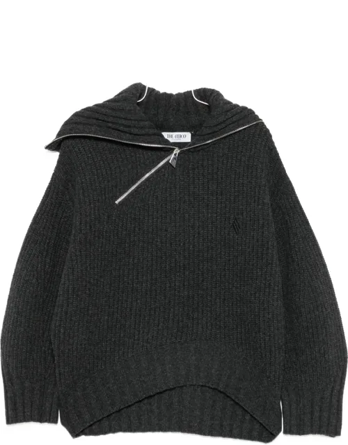 Asymmetric-zip Ribbed-knit Sweater
