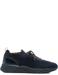 Knit Leather-trim Sneakers