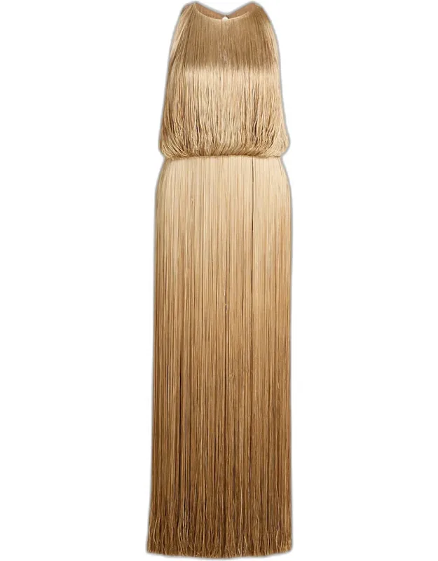 Sleeveless Ombre Fringe Maxi Dress