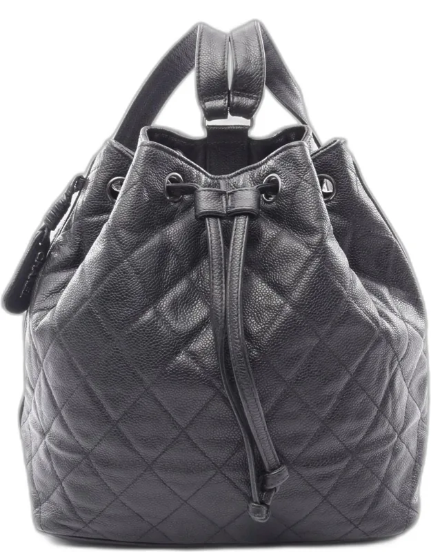 Matelasse Vintage Grained Calfskin Leather Drawstring Backpack Bag