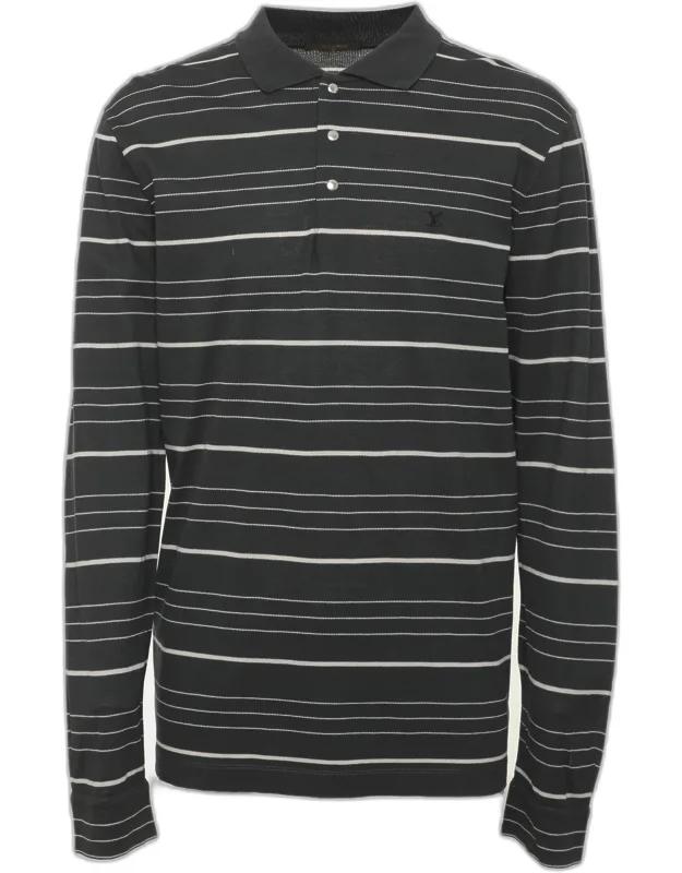Striped Cotton Long Sleeve Polo Shirt