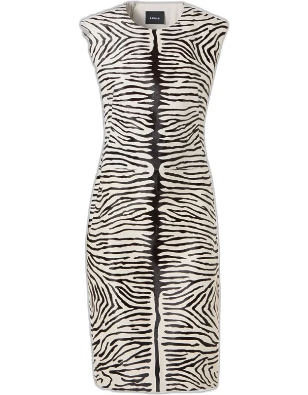 Zebra-print Leather Sheath Dress