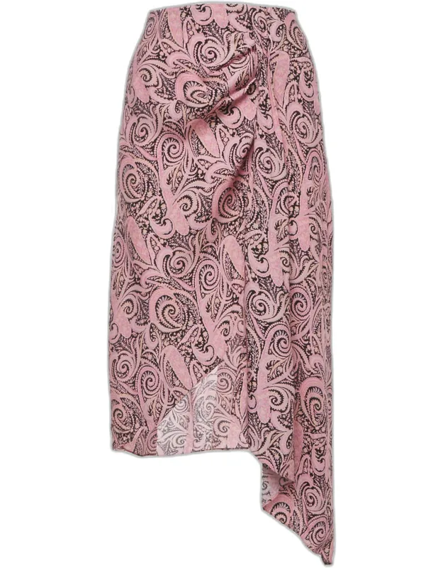 Printed Poplin Asymmetric Midi Skirt