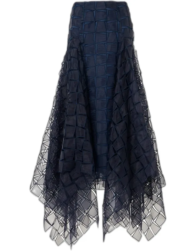 Embroidered Organza Handkerchief Midi Skirt