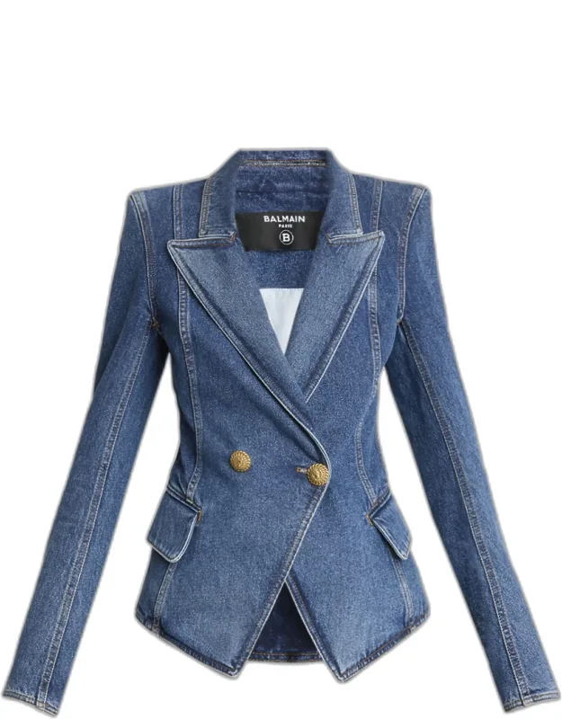 Denim Double-breasted Blazer