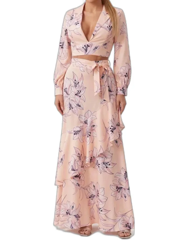Blossom Two-piece Crop Top & Ruffle Maxi Skirt Set