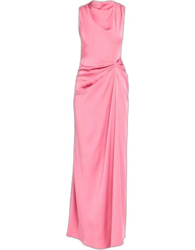 Lightweight Satin Long Ruched Dress