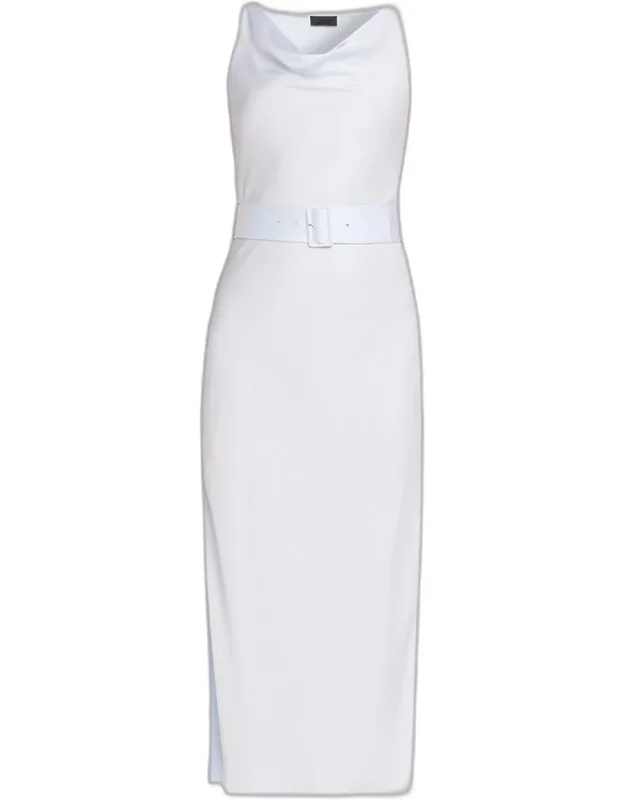 Satin Sleeveless Belted Dress