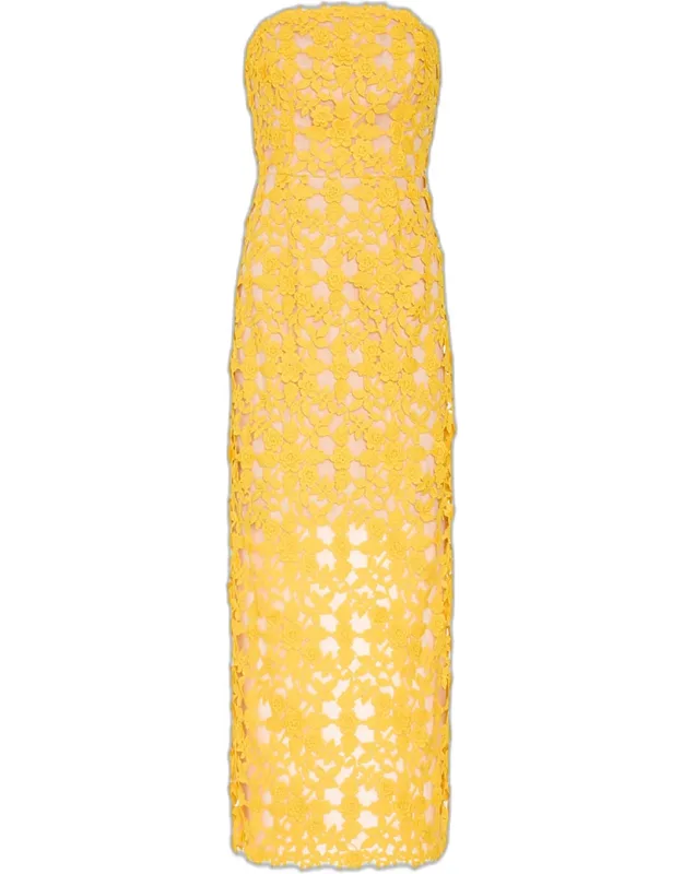 Strapless Crochet Lace Midi Dress