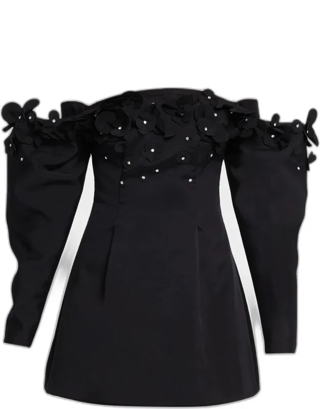Bunowen 3d-floral Off-the-shoulder Mini Dress