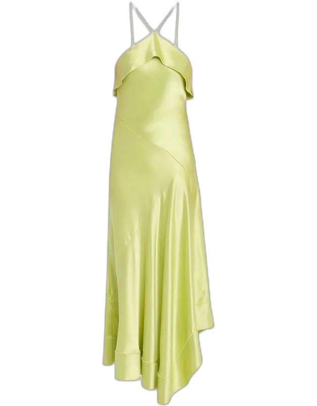 Asymmetric-hem Satin Maxi Dress