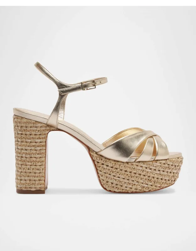 Raffia Metallic Leather Platform Sandals