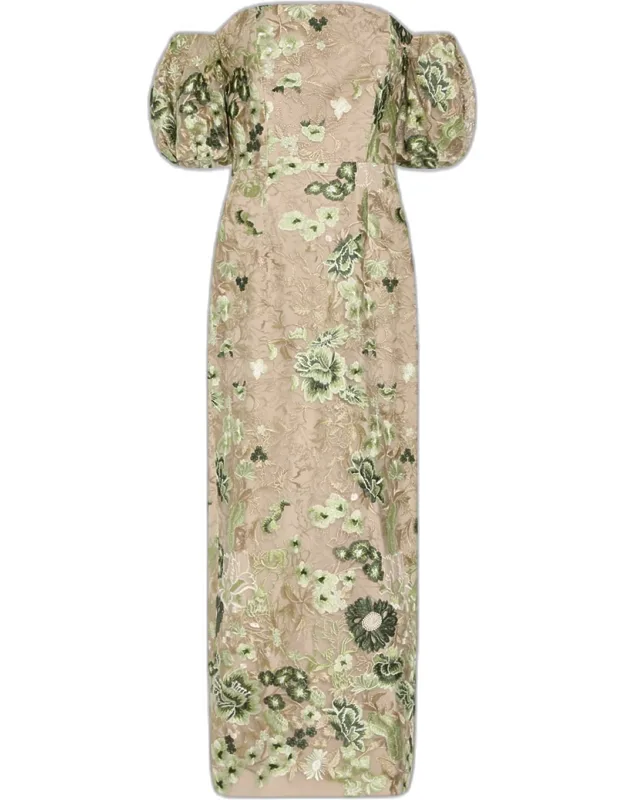 Embroidered Off-shoulder Maxi Dress