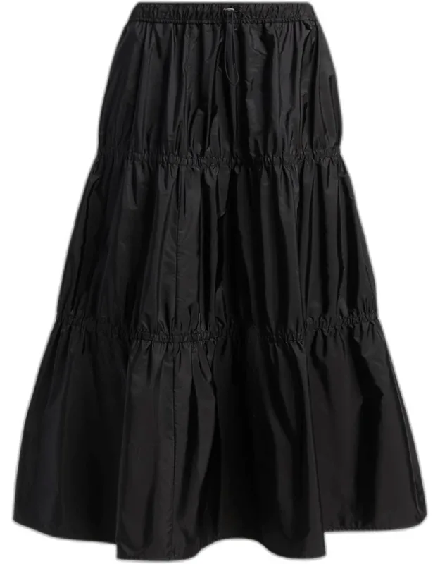 Tiered Nylon Midi Skirt