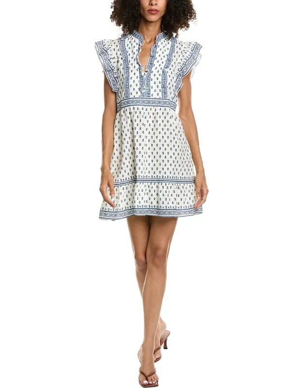Ruffle Sleeve Split Neck Mini Dress