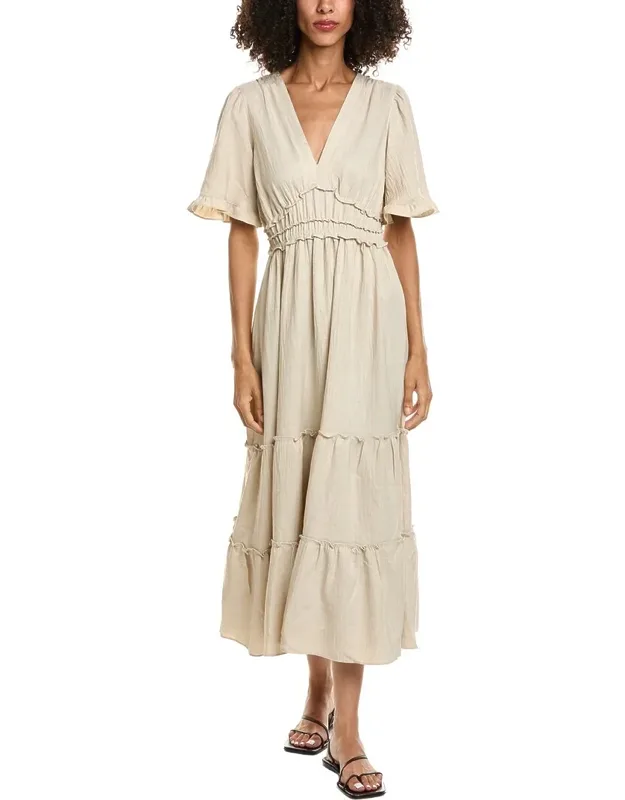 V-neck Tiered Empire Waist Maxi Dress