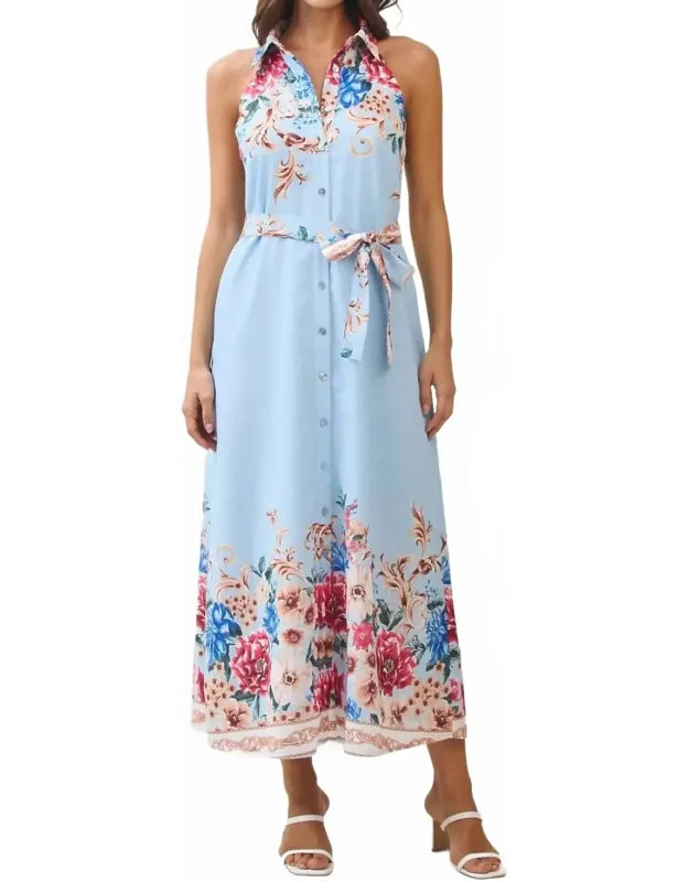 Floral Sleeveless Button-front Shirt Dress