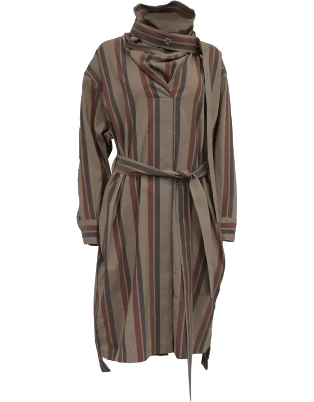 Belted Striped Midi Shirt Dress