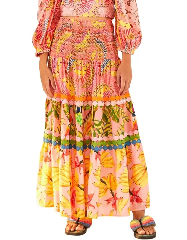 Mixed Pink Prints Midi Skirt