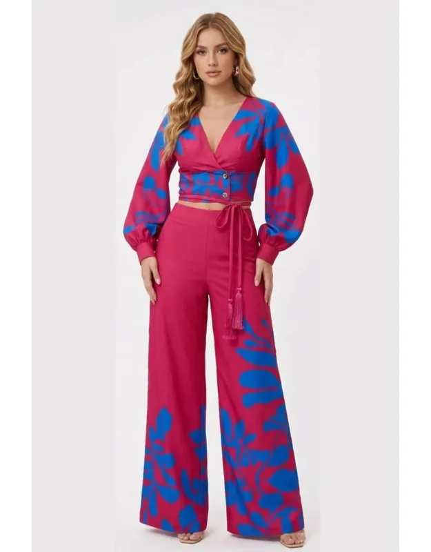 Tropical Breeze Two-piece Crop Top & Wide-leg Pants Set