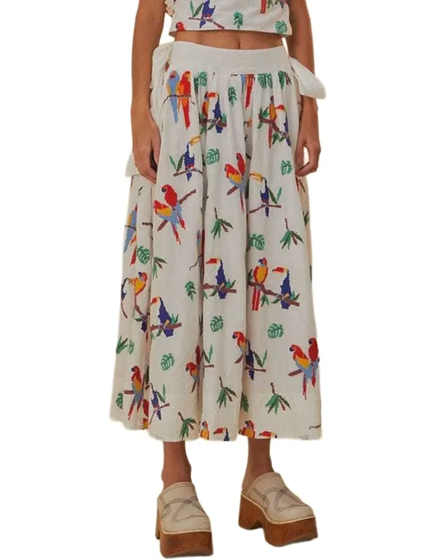Off-white Stitched Birds Side Bow Midi Skirt