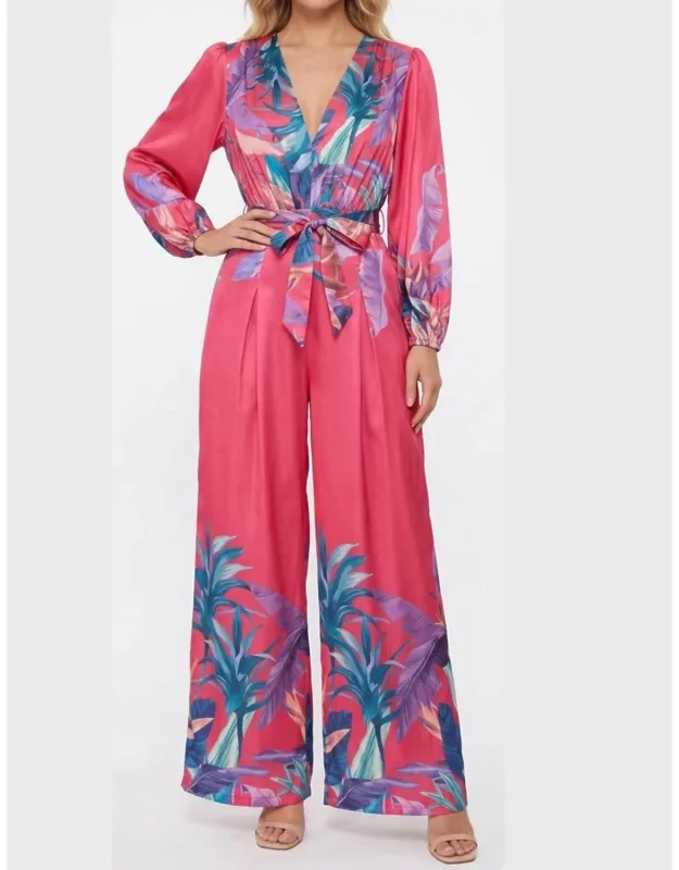 Botanical Long-sleeve Wide-leg Jumpsuit