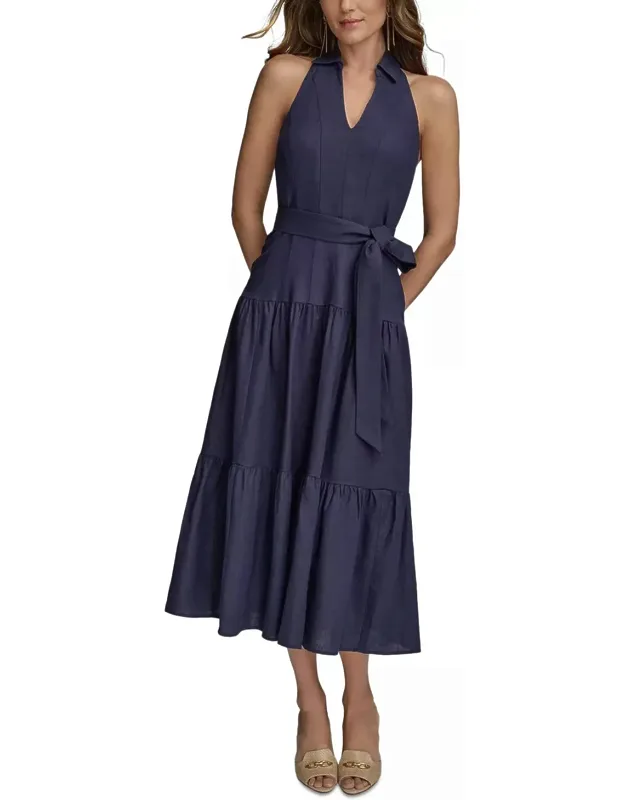Linen Blend Halter A-line Dress