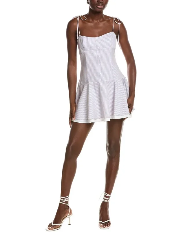 Mini Dress With Self-tie Shoulder Details And V-neck