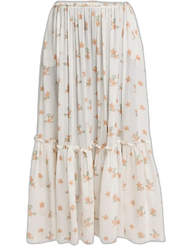 Blooms Print Silk Maxi Skirt