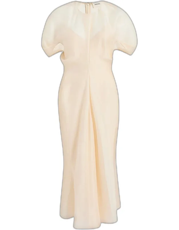 Puff-sleeve Draped Silk-blend Maxi Dress