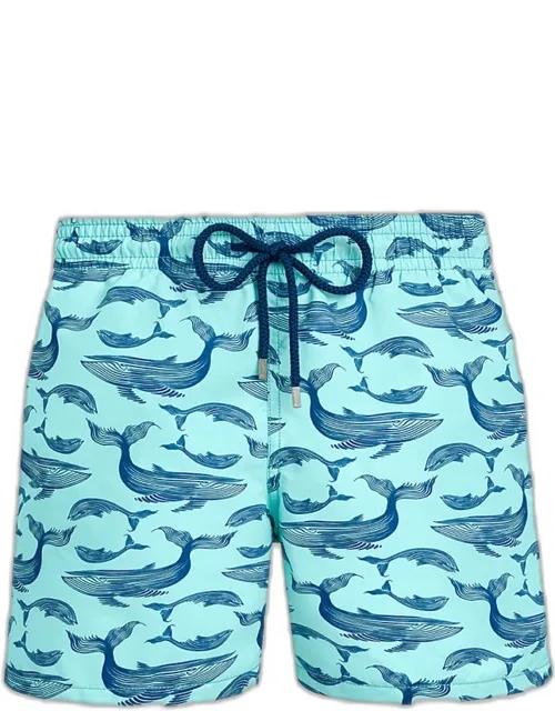 Whale-print Recycled Swim Trunks