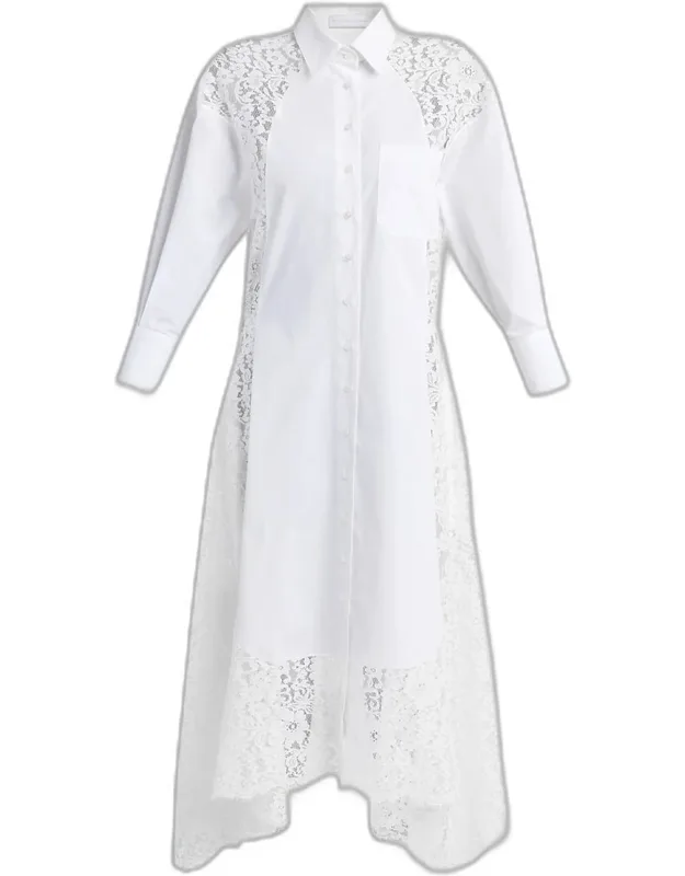 Lace-paneled Poplin Midi Shirtdress