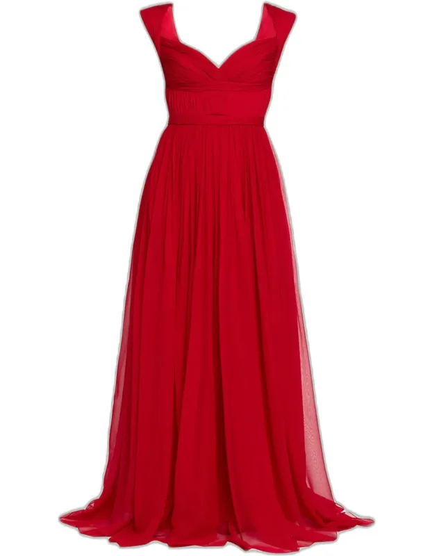 Sleeveless Ruched Chiffon Cape Gown