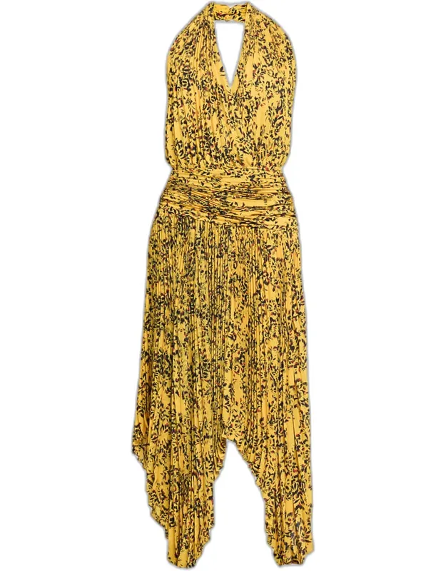 Pleated Halter Handkerchief Maxi Dress