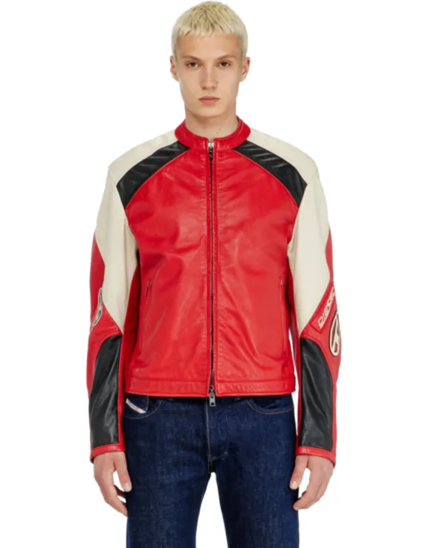 Biker Jacket In Color-block Perforated Leather