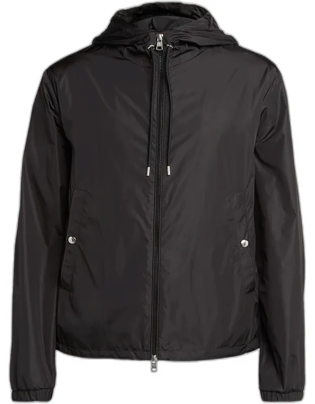 Nylon Hooded Grosgrain-trim Full-zip Jacket