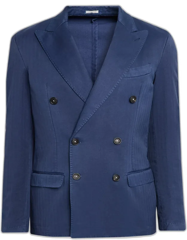 Wool Micro-chevron Double-breasted Blazer