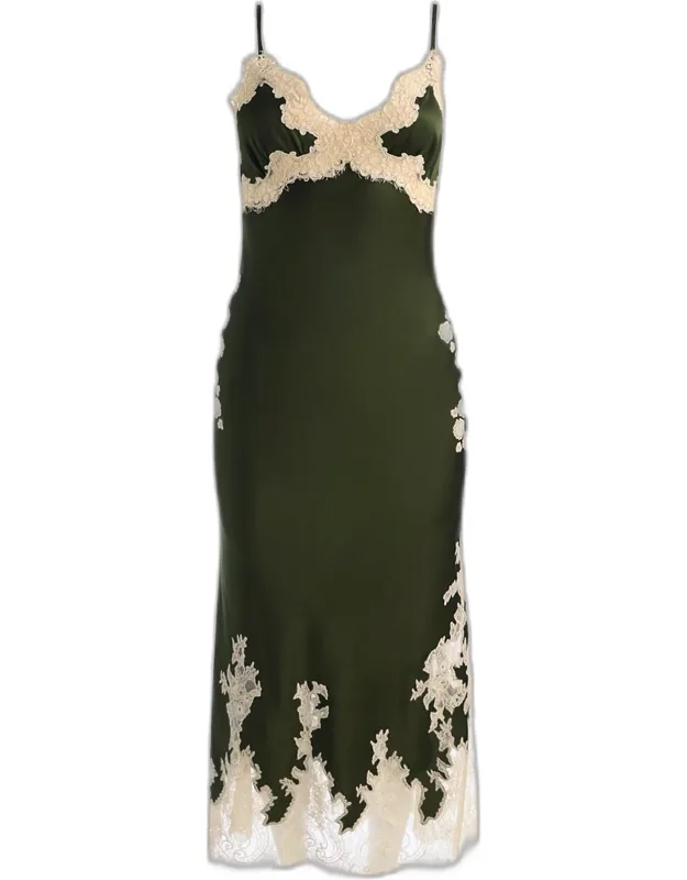 Cutaway Lace-trim Satin Dress