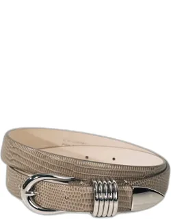 Hollyhock Lizard-embossed Leather Belt