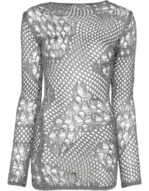 Open-knit Long-sleeve Mini Dress