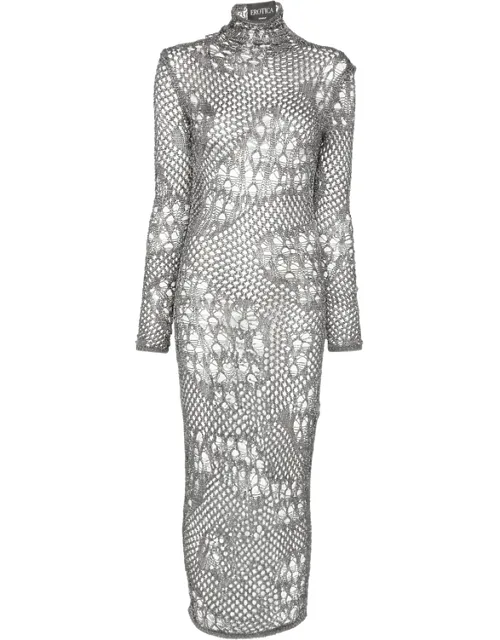 Open-knit Long-sleeved Midi Dress